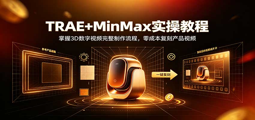 TRAE+MinMax实操教程：3D数字视频完整制作流程，零成本复刻产品视频-九九网创