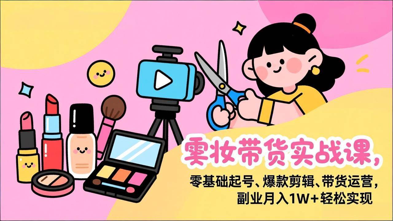 （17189期）美妆带货实战课，零基础起号、爆款剪辑、带货运营，副业月入1W+轻松实现-九九网创