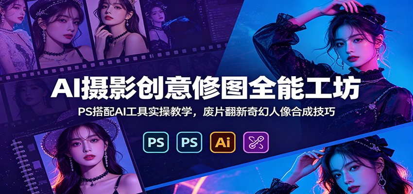 AI摄影创意修图全能工坊：PS搭配AI工具实操教学，废片翻新奇幻人像合成技巧-九九网创