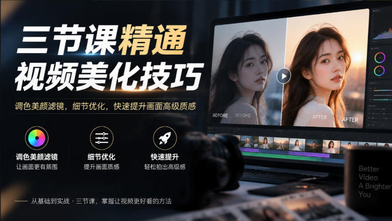 三节课精通视频美化技巧｜调色美颜滤镜，细节优化，快速提升画面高级质感-九九网创
