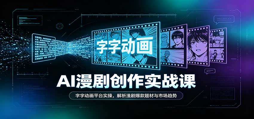 AI漫剧创作实战课:字字动画平台实操,解析漫剧爆款题材与市场趋势-九九网创