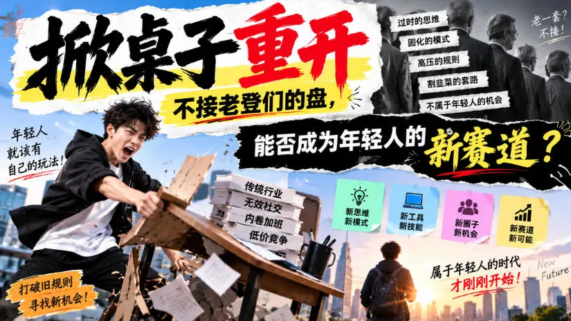 某公众号付费文章：掀桌子重开，不接老登们的盘，能否成为年轻人的新赛道？-九九网创