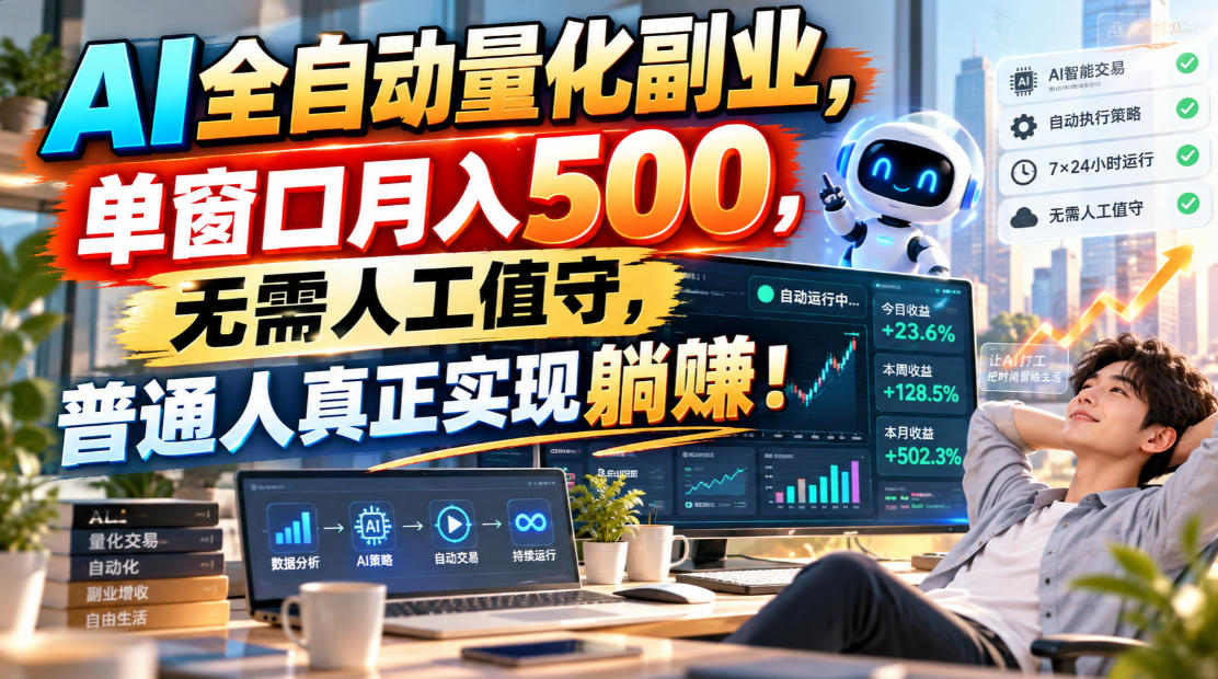 AI全自动量化副业，单窗口月入500，无需人工值守，普通人真正实现躺賺！【揭秘】-九九网创