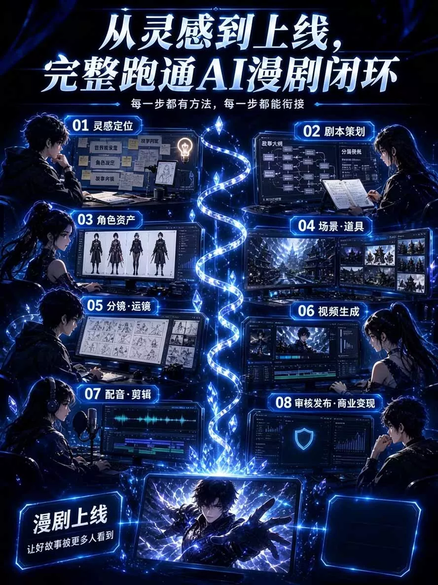【无水印】2026AI漫剧创作与商业变现掘金营：打通选题→AI编剧→角色场景→自动分镜→视频生成→剪辑发布→运营变现