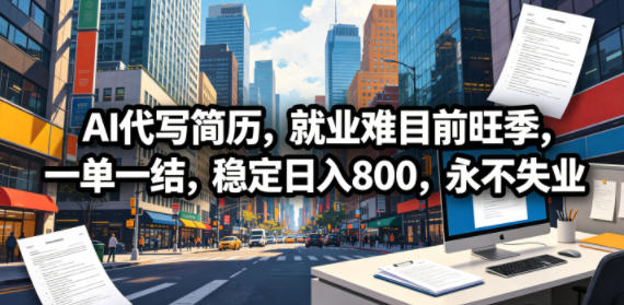 AI代写简历，就业难目前旺季，一单一结，稳定日入800，永不失业-九九网创