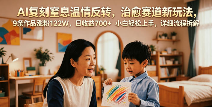 AI复刻窒息温情反转,治愈赛道新玩法,9条作品涨粉122W,日收益700+ 小白轻松上手,详细流程拆解-九九网创