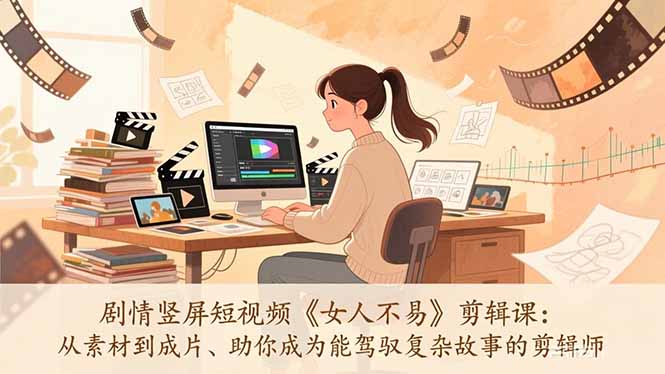 剧情竖屏短视频《女人不易》剪辑课：从素材到成片、助你成为能驾驭复杂故事的剪辑师-九九网创