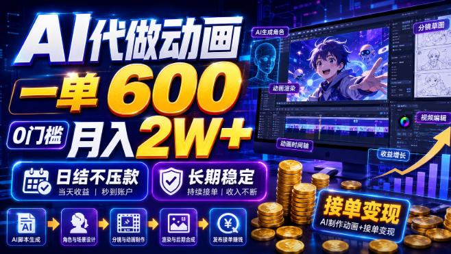 AI代做动画，一单600，0门槛月入2W+，日结不压款，长期稳定【揭秘】-九九网创