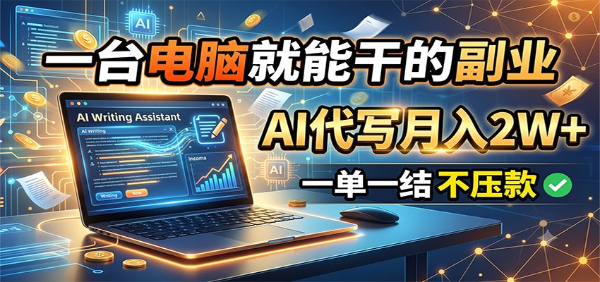 一台电脑就能干的副业，AI代写月入2W+，一单一结不压款-九九网创