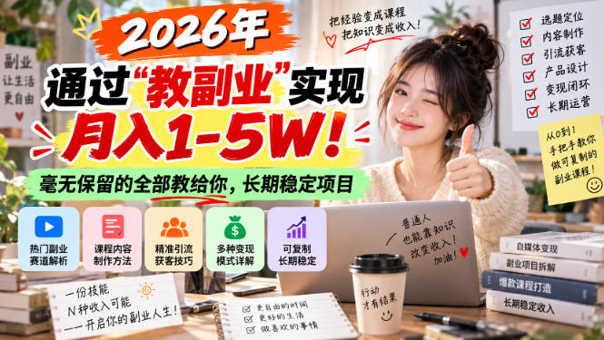 2026年通过“教副业”实现月入1-5W!毫无保留的全部教给你,长期稳定项目【揭秘】-九九网创