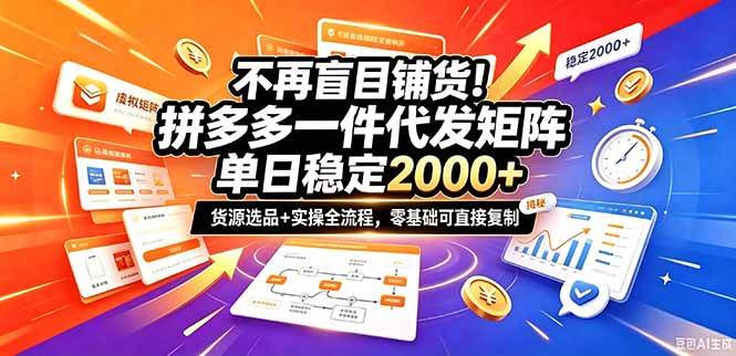 （20955期）不再盲目铺货！拼多多一件代发矩阵落地攻略，提供优质货源店铺运营全流程，零基础可直接复制-九九网创