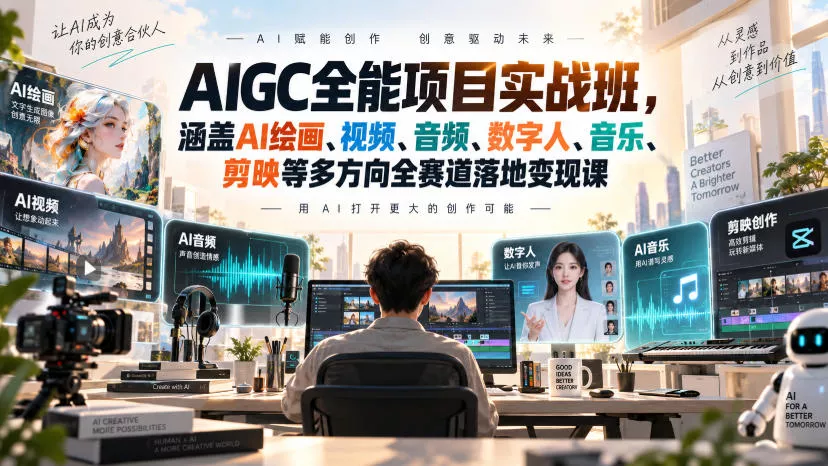 AIGC全能项目实战班，涵盖AI绘画、视频、音频、数字人、音乐、剪映等多方向全赛道落地变现课(更新)-九九网创