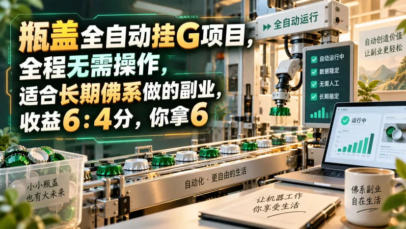 瓶盖全自动挂G项目，全程无需操作，适合长期佛系做的副业，收益6：4分，你拿6【揭秘】-九九网创
