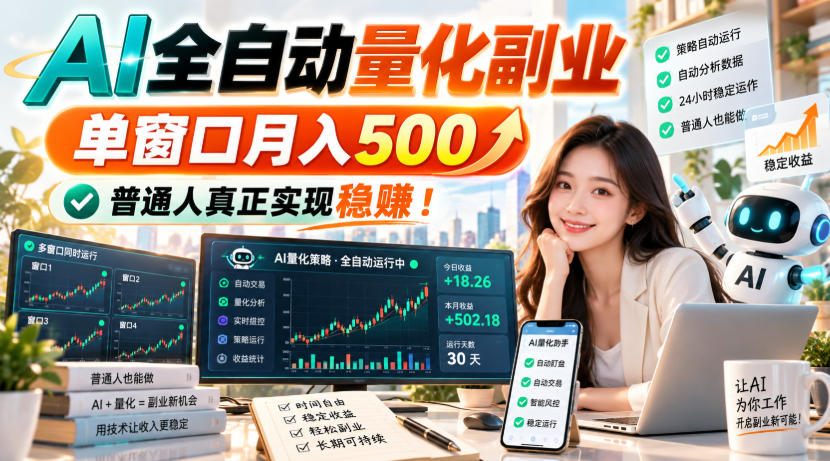 AI全自动量化副业，单窗口月入500，普通人真正实现稳賺！【揭秘】-九九网创