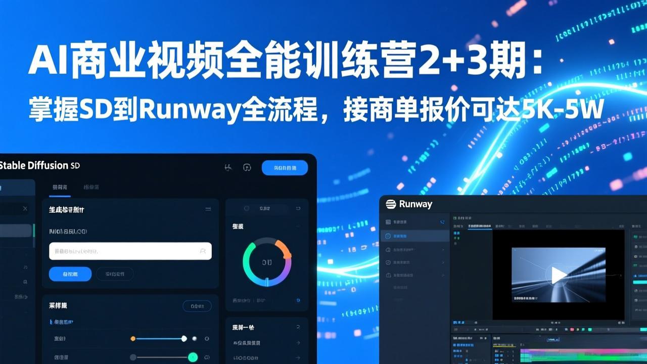 AI商业视频全能训练营2+3期：掌握SD到Runway全流程，接商单报价可达5K-5W-九九网创