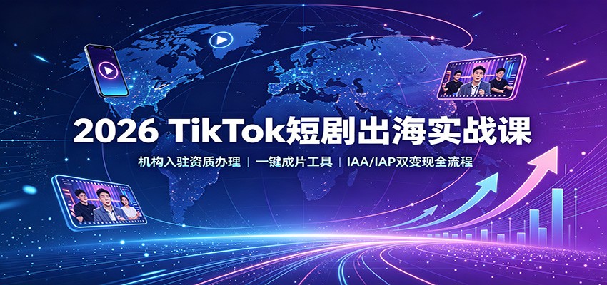 2026 TikTok短剧出海实战课:机构入驻资质办理,一键成片工具,IAA/IAP双变现全流程-九九网创