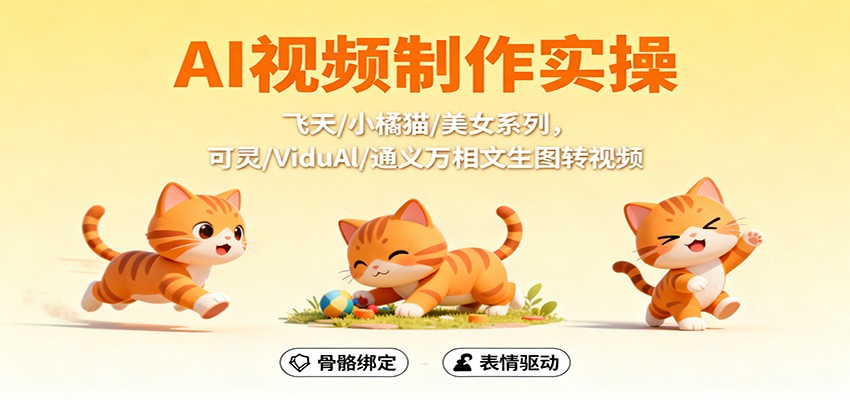 AI视频制作实操，飞天/小橘猫/美女系列，可灵/ViduAl/通义万相文生图转视频-九九网创