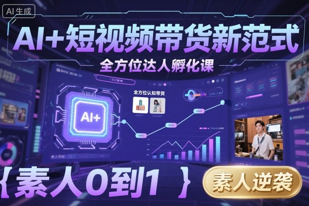 AI+短视频带货新范式全方位达人孵化课，素人也可以从0到1，全方位认知短视频带货-九九网创