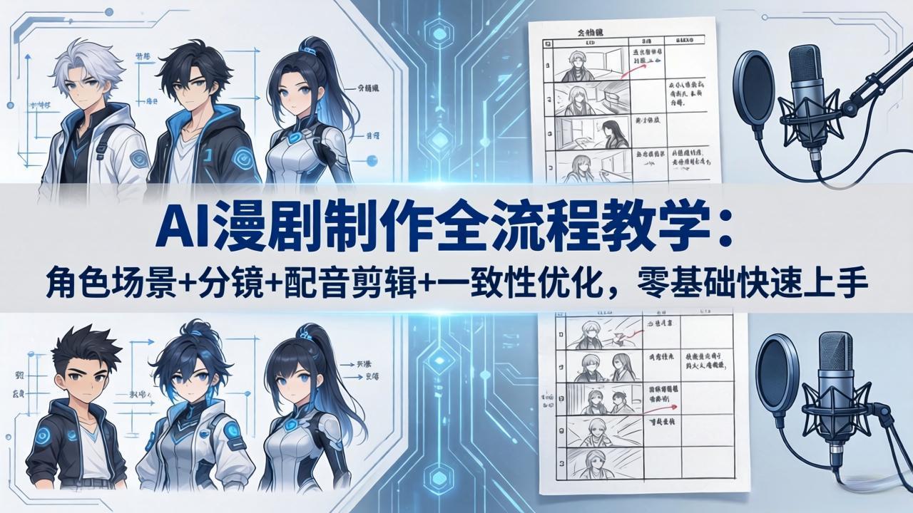 AI漫剧制作全流程教学：角色场景+分镜+配音剪辑+一致性优化，零基础快速上手-九九网创