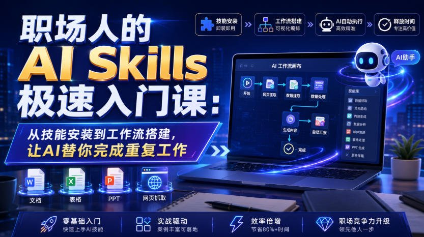 职场人的AI Skills极速入门课：从技能安装到工作流搭建，让AI替你完成重复工作-九九网创