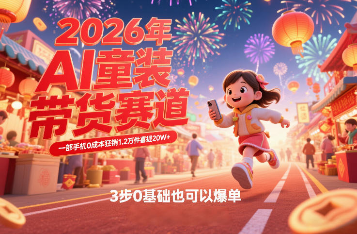 AI童装新春带货赛道，一部手机0成本狂销1.2万件喜提20W+，3步0基础也可以爆单-九九网创
