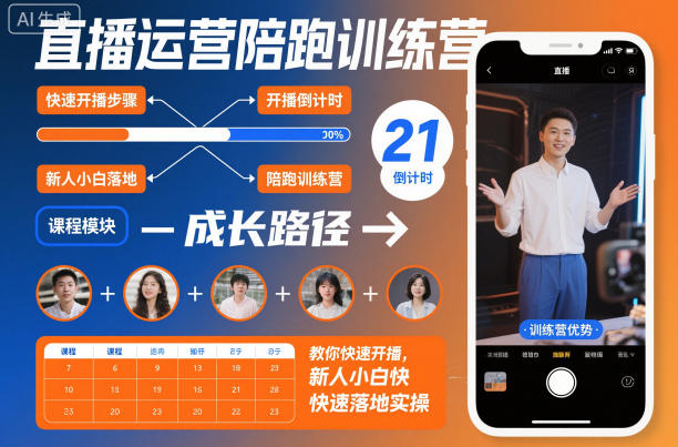 直播运营陪跑训练营，教你快速开播，新人小白快速落地实操-九九网创