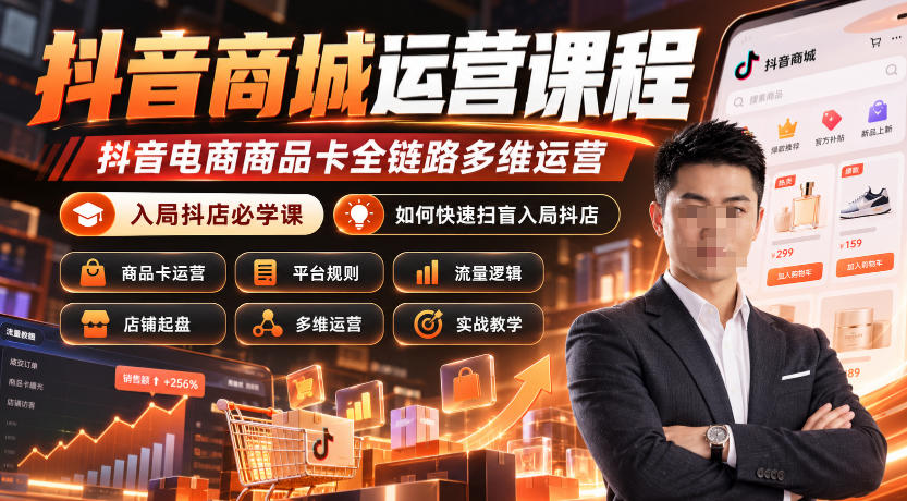 抖音商城运营课程，抖音电商商品卡全链路多维运营，入局抖店必学课， 如何快速扫盲入局抖店(更新26年10月)-九九网创