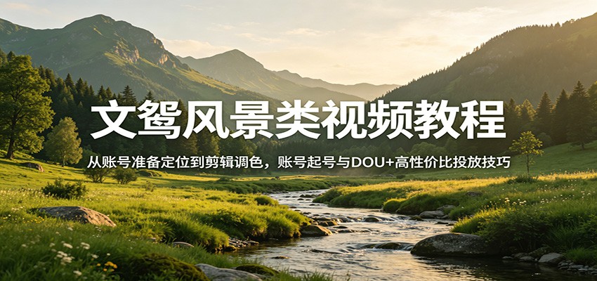 文鸳风景类视频教程:从账号准备定位到剪辑调色,账号起号与DOU+高性价比投放技巧-九九网创