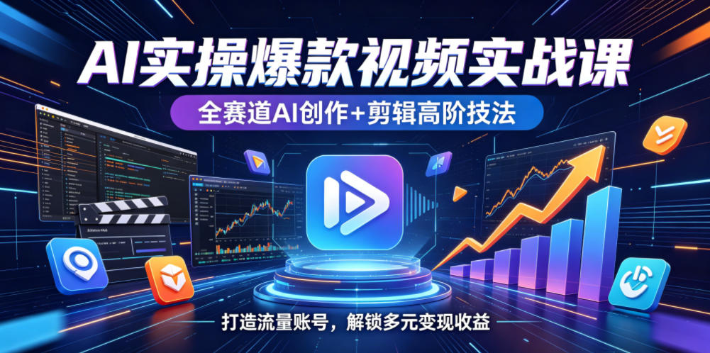 AI实操爆款视频实战课,全赛道AI创作+剪辑高阶技法,打造流量账号,解锁多元变现收益-九九网创