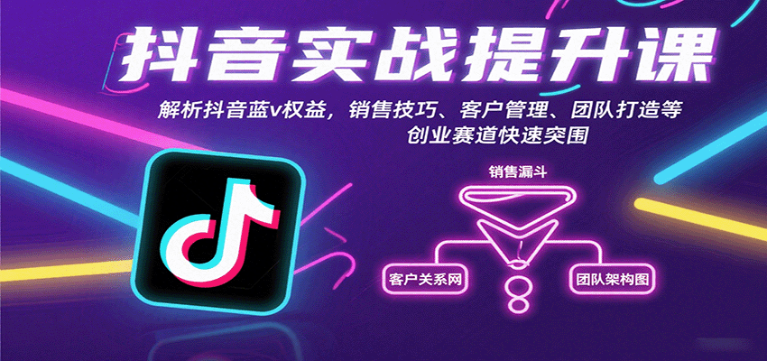 抖音实战提升课：解析抖音蓝v权益，销售技巧、客户管理、团队打造等创业赛道快速突围-九九网创