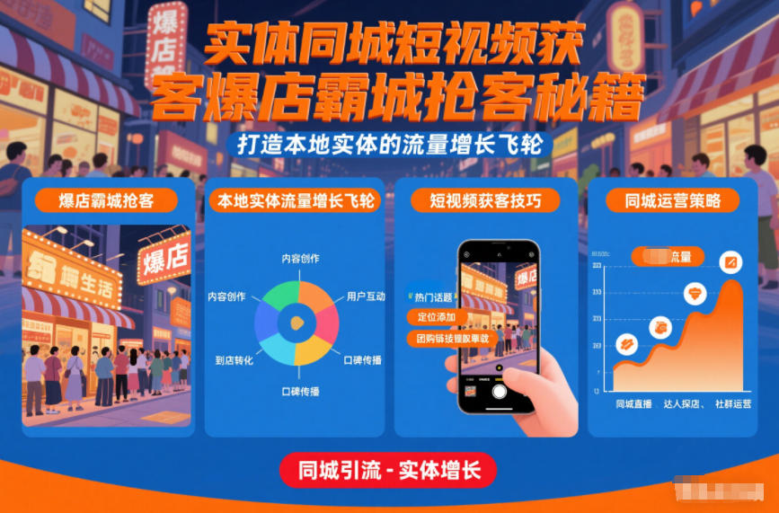 实体同城短视频获客爆店霸城抢客秘籍，打造本地实体的流量增长飞轮-九九网创