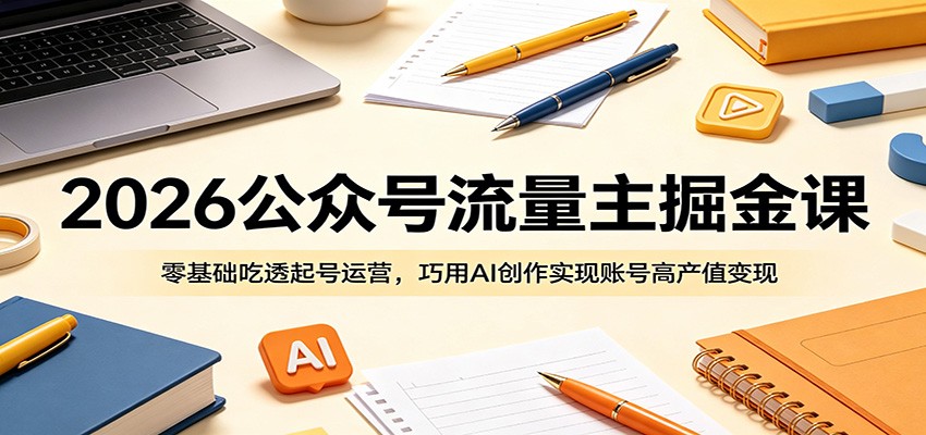 2026公众号流量主掘金课:零基础吃透起号运营,巧用AI创作实现账号高产值变现-九九网创
