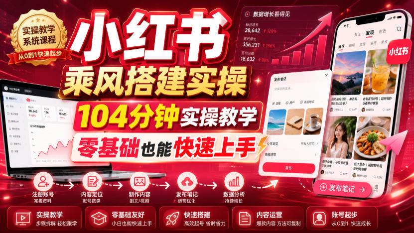 （19396期）小红书乘风搭建实操，104分钟实操教学，零基础也能快速上手-九九网创