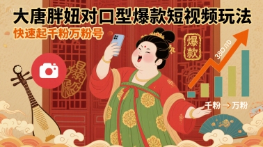 大唐胖妞对口型爆款短视频玩法，快速起千粉万粉号-九九网创