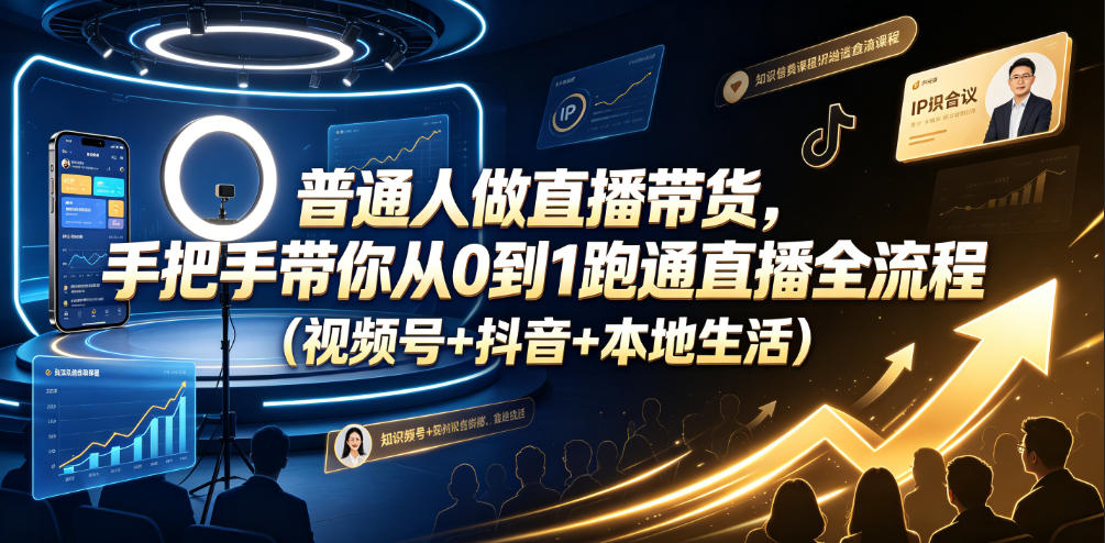 普通人做直播带货，手把手带你从0到1跑通直播全流程（视频号+抖音+本地生活）-九九网创