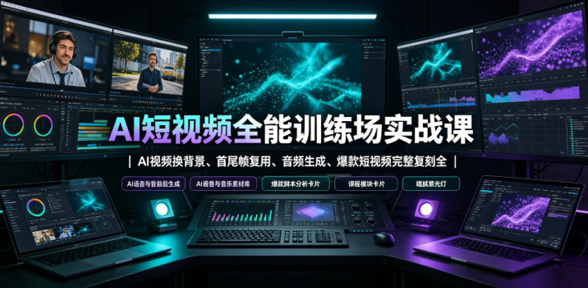 AI短视频全能训练场实战课|AI视频换背景、首尾帧复用、音频生成、爆款短视频完整复刻全套实操教学-九九网创