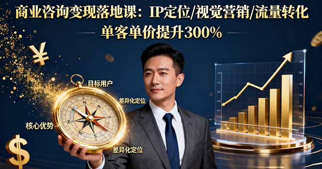 商业咨询变现落地课：IP定位/视觉营销/流量转化，单客单价提升300%-九九网创