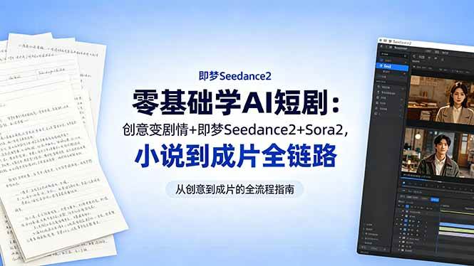 （18537期）零基础学AI短剧：创意变剧情+即梦Seedance2+Sora2，小说到成片全链路-九九网创
