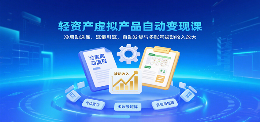 轻资产虚拟产品自动变现课，冷启动选品、流量引流，自动发货与多账号被动收入放大-九九网创