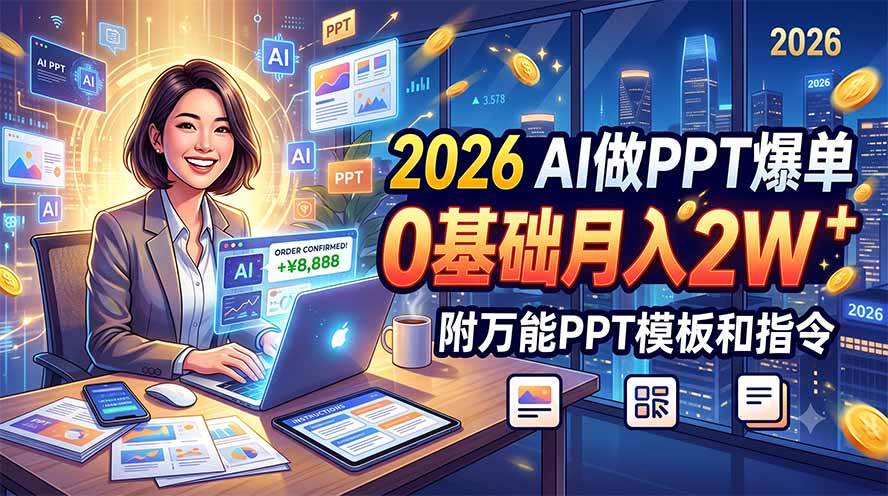 （19284期）2026 AI做PPT爆单，0基础月入2W，附万能PPT模板和指令-九九网创