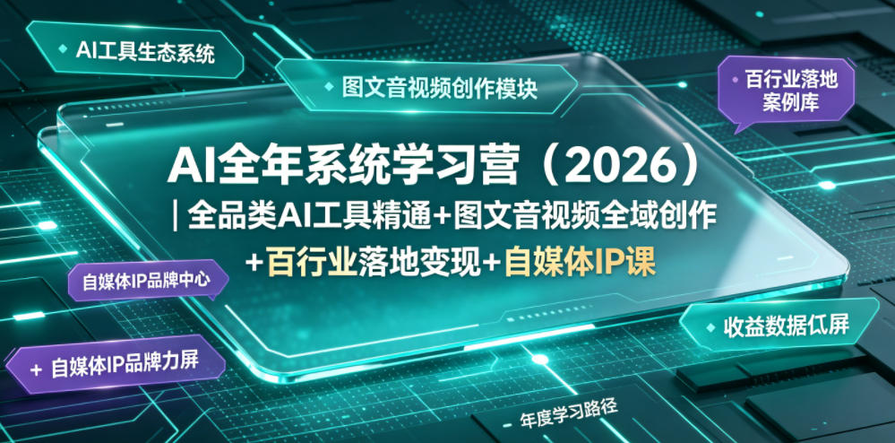 AI全年系统学习营（2026）｜全品类AI工具精通+图文音视频全域创作+百行业落地变现+自媒体IP打造年度进阶大课-九九网创