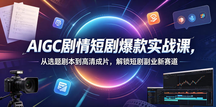 AIGC剧情短剧爆款实战课，从选题剧本到高清成片，解锁短剧副业新赛道-九九网创