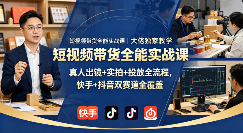 短视频带货全能实战课｜大佬独家教学，真人出镜+实拍+投放全流程，快手+抖音双赛道全覆盖-九九网创