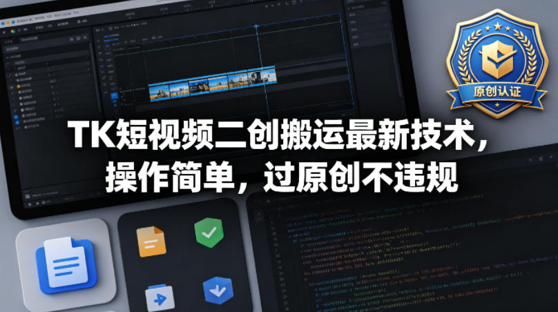 TK短视频二创搬运最新技术，操作简单，过原创不违规-九九网创