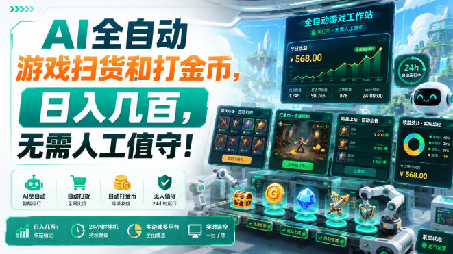 AI全自动游戏扫货和打金币，日入几百，无需人工值守！【揭秘】-九九网创