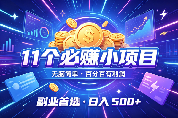 (19867期)11个必赚的小项目,无脑简单,百分百有利润,副业的首选,日入500+-九九网创
