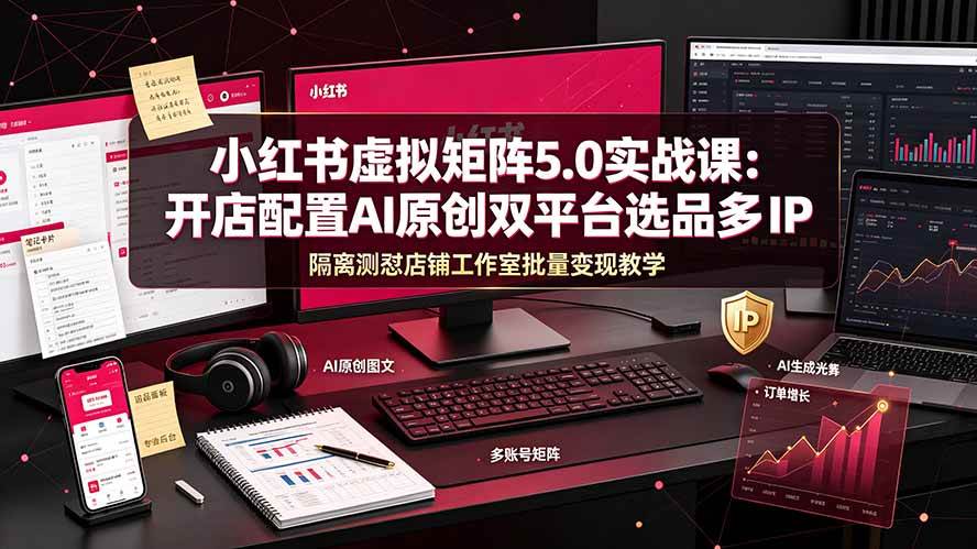 （19521期）小红书虚拟矩阵5.0实战课：开店配置｜AI原创｜双平台选品｜多IP隔离｜测怼店铺工作室批量变现实操教学-九九网创