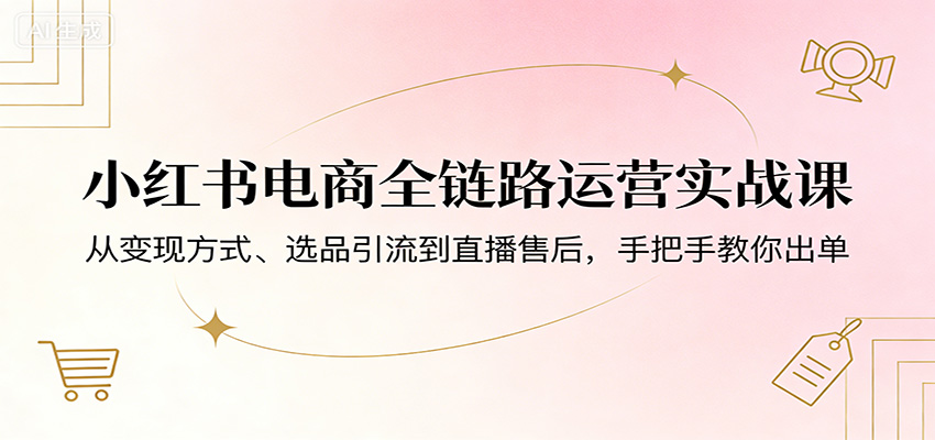 小红书电商全链路运营实战课：从变现方式、选品引流到直播售后，手把手教你出单-九九网创