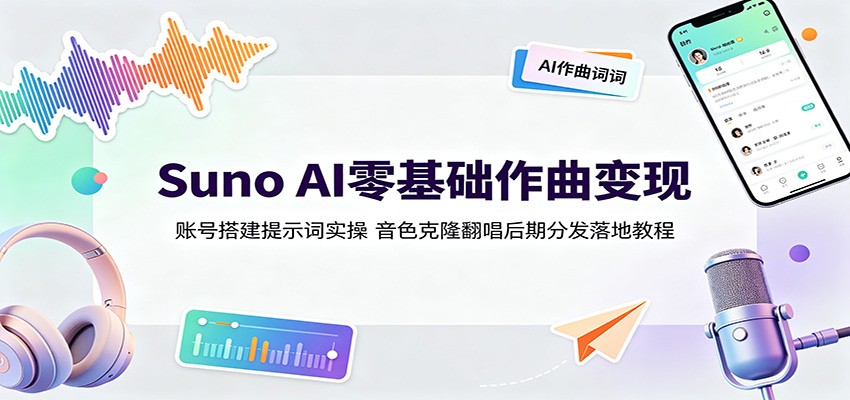 Suno AI零基础作曲变现:账号搭建提示词实操,音色克隆翻唱后期分发落地教程-九九网创