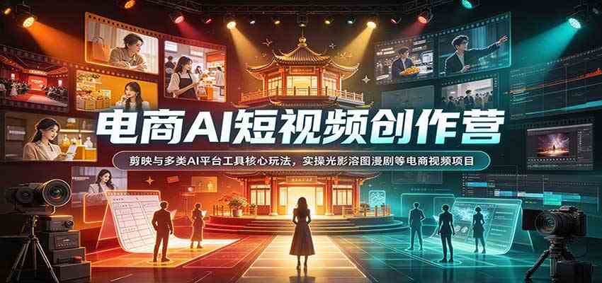 电商AI短视频创作营：剪映与多类AI平台工具核心玩法，实操光影溶图漫剧等电商视频项目-九九网创